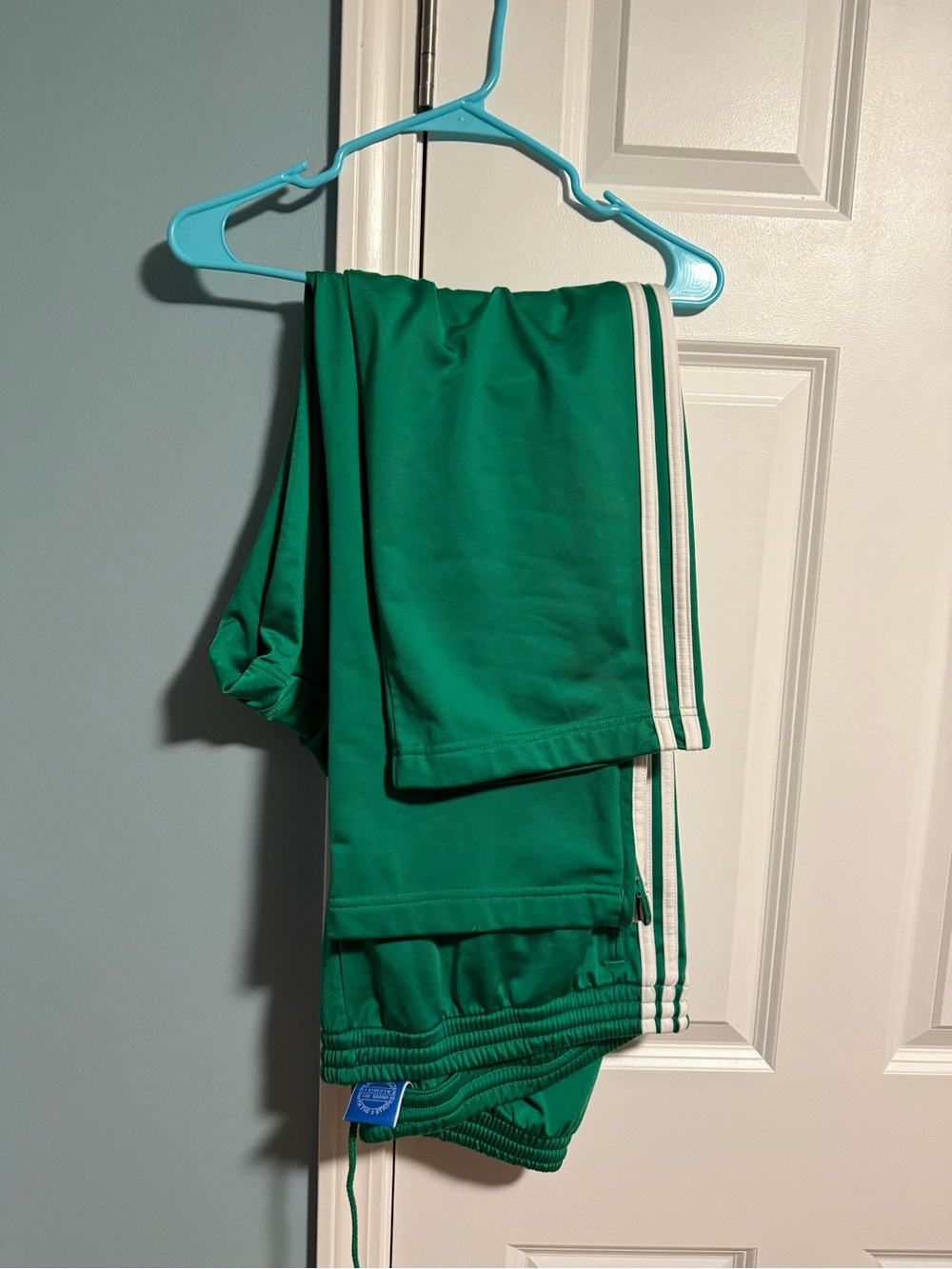 adidas Green Track Pants with White Stripes and Trefoil Logo - Picture 3 of 3